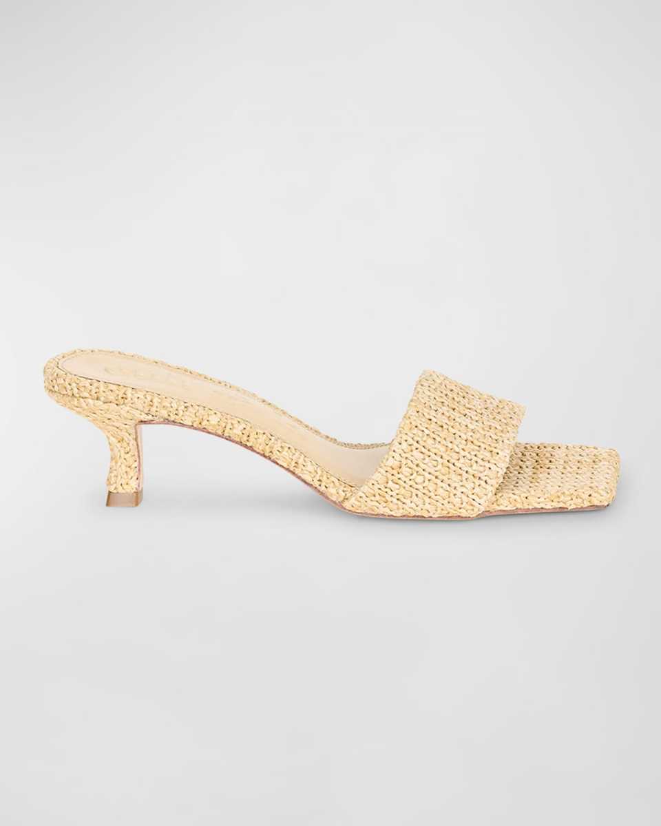 Ada Raffia Kitten-Heel Slide Sandals